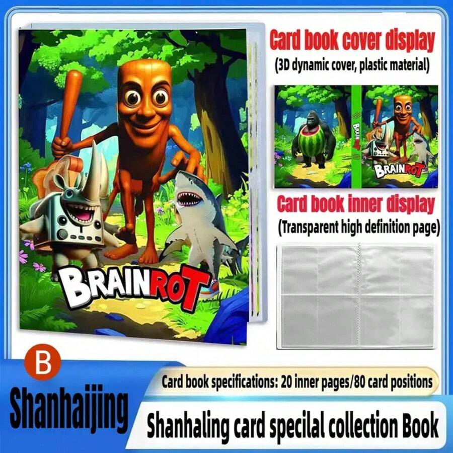Tralala TungTung Sahur: Classic Of Mountains And Seas Fantasy 3D Card Album, Four-Panel Design, Holds 80 Cards, Compatible With 2.6*3.5 Inch Hard Cards - Perfect Gift For Halloween, Thanksgiving, Christmas, And Halloween Decorations