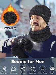 三件套均码多色针织帽保暖内衬颈套触屏手套涤纶防风保暖透气Y2K街头风三角标签，适合骑行、滑雪、摩托车等户外运动，秋冬季适用 - 彩色 - 查看 5