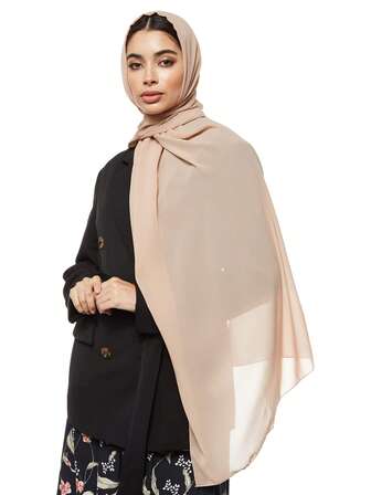 1pc Women's Solid Color Pearl Chiffon Soft Headscarf, Women Hijab, Casual Arabic Long Scarf Women Abaya, Conservative Solid Color Suitable For Daily Use