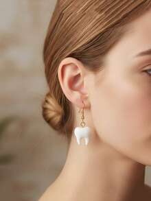 1 Pair Cute Tooth Design Dangle Earrings, Suitable For Daily Wear, Party Accessories, Fun And Fashionable, A Must-Have Item For Everyone