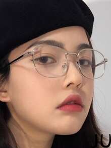 1pc Square Metal Eyeglass Frame, Clear Lens, Non-Prescription Glasses, Unisex Japanese Style Decorative Glasses, Elegant Fashion Beach Accessory, Women's Fashion Eyewear Accessory - Silver - View 3