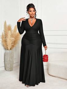 BIUBIU 大码女士纯色针织连衣裙，肩部荷叶边设计，适合秋季穿着，女士秋冬服装，机场旅行装，浪漫连衣裙，婚礼宾客礼服，修身连衣裙，蕾丝连衣裙，晚礼服，正式礼服，生日礼服，情人节服装，黑色春季优雅款 - 黑色 - 查看 6