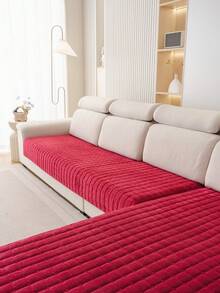 1pc Veet Washable Non-Slip L-Shaped Sofa Cover, Fits 3-Seater Sofa, Quilted Design, Magnetic Closure, Pet-Friendly Protection - Gray Velvet Sofa Cover