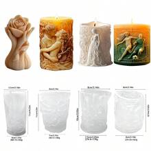 Molde de silicone para vela cilíndrica com estampa de casal abraçando a noiva e rosas para o Dia dos Namorados (1 unidade). - Branco - Ver 7