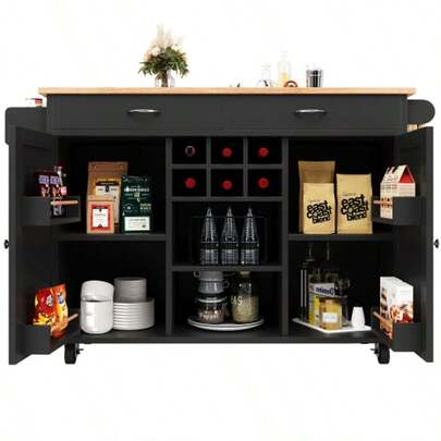 Modern Kitchen Island (102*45*92cm), Kitchen Cabinet, Sideboard, Dining Cart With Wood Grain, Buffet, Dining Table, Multifunctional With Storage Space, Grey