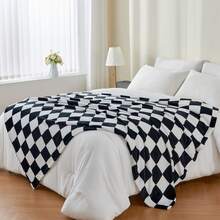 Checkered Throw Blanket For Couch, Soft & Cozy Fleece Flannel Blanket With Checkerboard Grid Home Decor, Checkered Black - Black and White - View 4