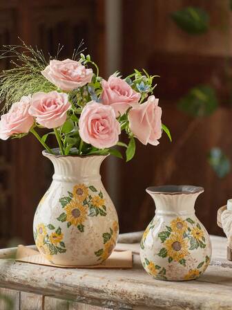 1pc Hand-Painted Crackle-Glaze Ceramic Vase, Featuring A Crackled Surface. Available In A Money Bag Style With Multiple Designs In Creative Retro, French Country, And Arabic Styles. A Best-Selling New Style, Suitable For Living Room Decoration, Room Decor, Dried/Fresh Flowers, Or As A Holiday Gift.