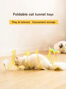 S-Shaped Cat Tunnel Toy, Metal Wire & Gauze Patchwork Design, Foldable With Sound Effect, Cat Teaser Toy, Self-Entertainment & Energy Release Training Toy - Yellow - View 7