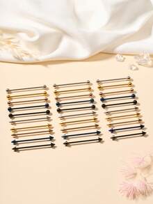 1pc Funky Stainless Steel Spiked 14G Industrial Barbell For Women Men For Daily Decoration, 32/35/38mm Industrial Piercing Jewelry Cartilage Earring Helix Conch Tragus Iindustrial Bar