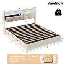 Caluself 90/140/160 X 190/200 Cm Double Bed Frame, Upholstered Bed, Hydraulic Storage Bed, Upholstered Lift Bed With Storage And Headboard With Storage, Wooden Slatted Base, Functional Bed, Youth Bed With Headboard And Slatted Frame, Velvet, Without Mattress - 米色 - 查看 8