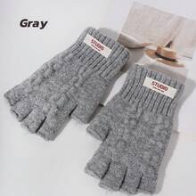 一双男女通用的保暖柔软冬季白色露指手套，高品质新款美利奴羊毛针织触屏手套，纯色设计，男士狩猎礼物，最佳男女圣诞礼物，弹性腕带 - B-25038 - 查看 11