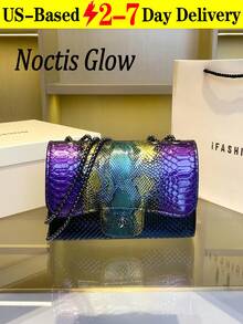 1pc Women's New Autumn/Winter Snake Skin Pattern Shoulder Bag, Gradient Color Crossbody Bag, Luxury Classic Handbag, Wallet Set Women's Fashion Python Scale Printed Shoulder Bag One-Shoulder Mobile Wallet Card Wallet-Porcelaine Print - 紫色 - 查看 1