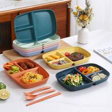 2/1pc Rectangular 3-Compartment Multi-Color Food Tray - Striped Design, Reusable, Lightweight, Suitable For Storing Snacks, Salads, Desserts, Fruits, And Various Meals - Multicolor - View 6