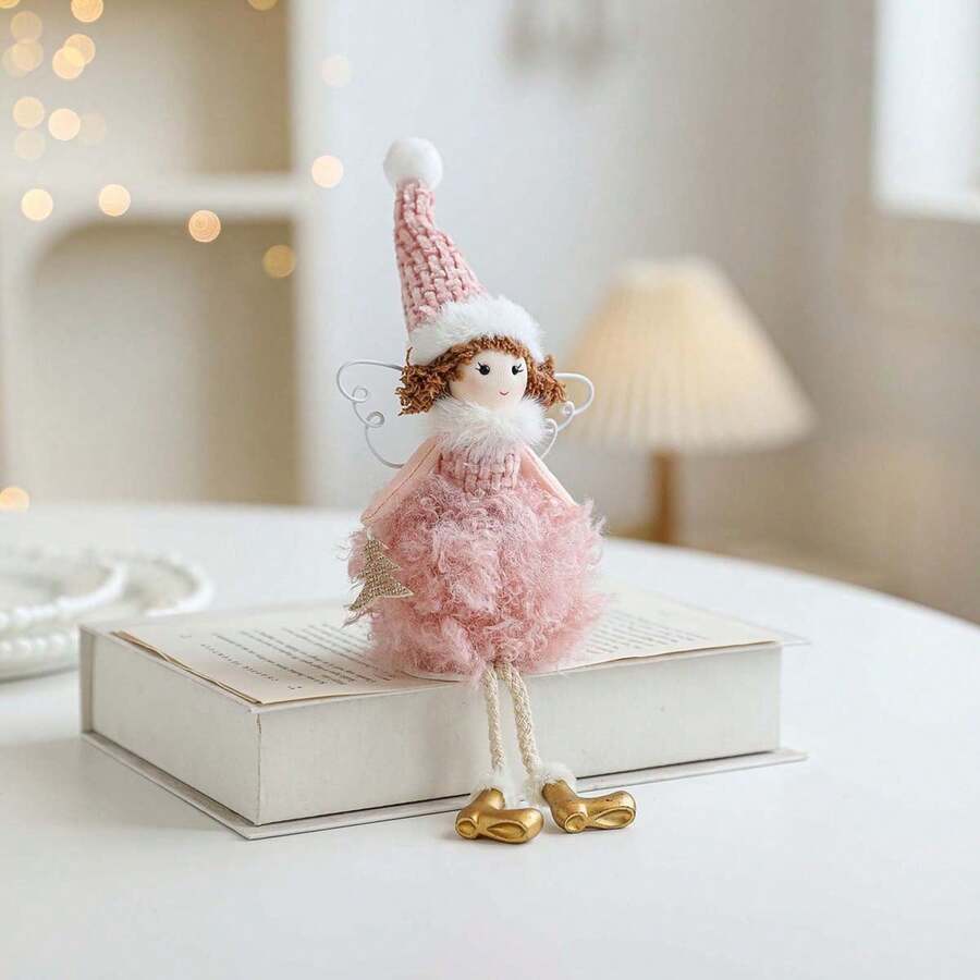 Adornos navideños de ángel con alas de alambre, adorno colgante para árbol de Navidad, ideal para el hogar, la oficina o fiestas. - Rosa - Ver 1