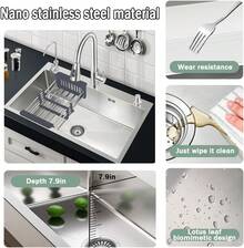 Fregadero de cocina Fregadero de cocina moderno Con grifo de tres funciones, grifo de agua filtrada y dispensador de jabón para satisfacer todas las necesidades del hogar. Un fregadero esencial para las cocinas contemporáneas, que combina a la perfección la funcionalidad práctica con un diseño elegante. (55 cm * 45 cm * 21 cm) - 55*46*21 cm - Ver 6