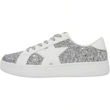 Niluber Star Sneakers For Women Low Top Cushioned White Gold Sliver Leopard Platform Sneakers Lace Up Red Glitter Platform Party ShoesChristmas - 銀色閃光 - 查看 5