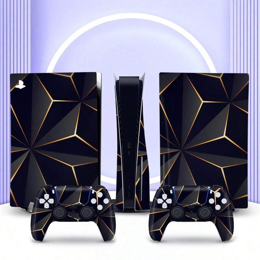 6pcs Black & Gold Pattern P5 Game Console Stickers, Dust-Proof And Wear-Resistant