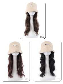 14英寸长波浪假发，白色羊毛帽，合成纤维材质 - 棉质帽假发，高温丝，自然逼真，适合日常佩戴，基础款 - 彩色 - 查看 3