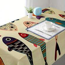 1pc Whimsical Abstract Fish School Tablecloth, Artistic Kids Room/Dining Table Decor, Lively Atmosphere For Dining Room, Dining, Living Room, Parties, Suitable For Indoor/Outdoor Use, Rectangular Shape, Durable Polyester Material, Washable And Reusable - Multicolor - View 9
