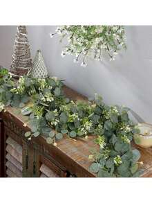 1/25PCS 68.89 Inches, White Eucalyptus Wreath, Silver Eucalyptus Leaf Starry Wreath, Artificial Green Plant Vine, Suitable For Christmas Decoration, Decoration, Center Table Piece, Baby Shower, Wall Decoration, Room Decoration, Wedding, Scene Decoration, Home Decoration - Green - View 5