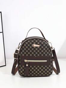 Adjustable Strap Girl's Work Backpack, Zipper Commuter Purse - Pink Shoulder Bag - Coffee Brown - View 12