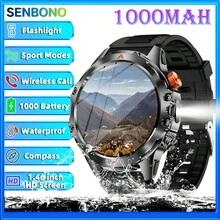 SENBONO Smartwatch With 1000mAh Large Battery, 100+ Sports Modes, Wireless Calling, LED Flashlight & Compass, 1.46inch HD Display, 360° Rotation, USB Rechargeable, Smart Watch For Men, Modern Wearable, Multi-Functional Watch - Black - View 9