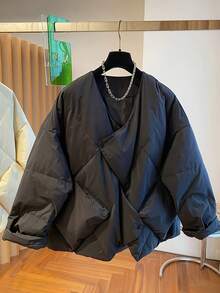 欧式简约设计宽松A字V领女士棉衣，新款冬季棉衣