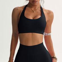 Dam Sport-BH Hög Impact Camisole Topp Gather Fitness Activewear Sömlös Träningstopp Yoga-BH - Svart - Visa 13