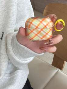 极简橙色条纹菱形图案 4/Pro 3/2 无线蓝牙耳机保护套，柔软全包设计，女士适用 - 彩色 - 查看 6