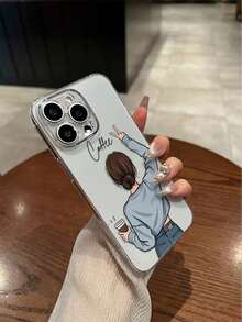 Funda para  con una chica de dibujos animados tomando café, apta para las series  16E/15/14/13/12/11/PRO/PLUS/PROMAX/MINI. Compatible con las series  S/A/M/NOTE,  S/G/EDGE/E, Honor 200/MAGIC/X, OPPO RNO/A/F,  14/Redmi/POCO/NOTE. Transparente, sencilla, elegante y duradera, fabricada con material TPU protector. Perfecta para San Valentín, Halloween, Navidad, Año Nuevo y todas las ocasiones festivas: una opción ideal para uso personal o para regalar. - transparente - Ver 4