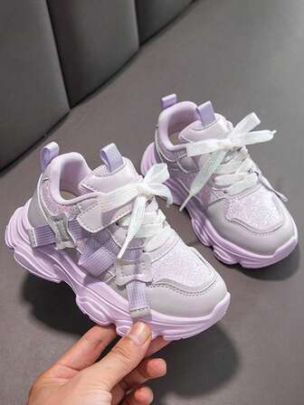 Kids' Sparkly Princess Style Breathable Non-Slip Durable Design Versatile Chunky Sneakers, Suitable For All Seasons