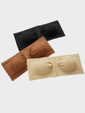 3pcs/Pack Plus Size Women Seamless Comfortable Front Closure Wireless Padless Camisole Bras, Casual Fashion Hollow Back Tight-Fitting Well-Supported Wireless Bras