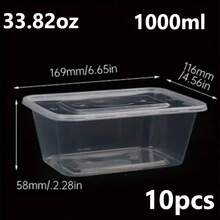 10/20/40个装食品储物盒，长方形外卖盒，带盖，PP材质，可微波炉加热，加厚外卖包装，适合包装零食、水果和蔬菜，透明盒身，经久耐用，卫生安全，边缘光滑，是婚礼、生日和外卖活动的理想之选。