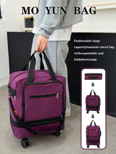 Large Capacity Expandable Wheeled Foldable Travel Duffel Bag, Versatile Carry-On Luggage For Business Trip, Campus, Unisex Travel Bag Luggage Bag Duffle Bag Overnight Bag Durable Travel Organizer Cruise Essentials Vacation Essentials For Men Women