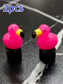 Juego de 2/4 tapas de válvula de neumático con diseño de flamenco - Fabricadas en aleación de aluminio y resina de colores, adecuadas para coches, bicicletas, camiones y motocicletas, regalo perfecto para las fiestas