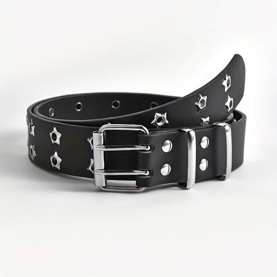Hollow Punk Casual Belt, Star Pattern Fashion  Belt, Ideal Gift For Men - 黑色 - 查看 1