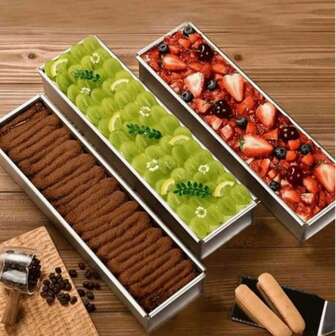 优质铝制提拉米苏和芝士蛋糕烤盘 - 矩形，配有可拆卸隔板，底座稳定，适合制作完美的慕斯蛋糕 - 耐用的厨房必备品，手工制作，可拆卸扣环，可拆卸挡板