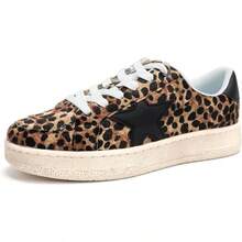 Niluber Star Sneakers For Women Low Top Cushioned White Gold Sliver Leopard Platform Sneakers Lace Up Red Glitter Platform Party ShoesChristmas - 豹 - 查看 12