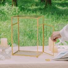 1pc Wedding Glass Card Box With Slots And Lock, For Weddings, Home Birthday Party Tabletop Decor, Gold, Transparent Envelope Glass Container (Tempered Glass) 8 X 5.5 X 11.3 Inches