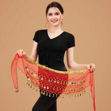 Có sẵn dây đeo eo múa bụng, khăn quấn hông tập nhảy cho người mới bắt đầu, thắt lưng eo bằng chiffon 3 lớp đính xu, khăn quấn eo biểu diễn. - Nhiều màu - Xem 22