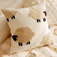 1個卡其色羊羔圖案刺繡毛巾 30*50cm 45*45cm 柔軟舒適 客廳 臥室 餐廳 戶外 抱枕套 靠墊套 - 卡其色 - 查看 9