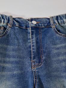 Blugi skinny albaștri elastici, spălați, cu design vintage, cu buzunare casual multifuncționale, pentru băieți - Albastru - Vizualizare 5