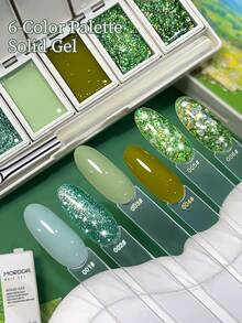 MORDDA New Fall Winter 6-Grid Green Series Solid Gel Nail Art Kit High-Saturation Color Tapping Gel Polish For Fashion Salon Nail Designs Women's Nail Art Tools Preferred By Nail Enthusiasts - 彩色 - 查看 3