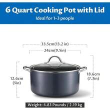 Cooking Pot, Large Non Stick Induction Stock Pot With Lid, All Stove Compatible, Aluminum Soup/Stew Pot For Large-Batch Cooking, Grey - 6 Qt - View 2
