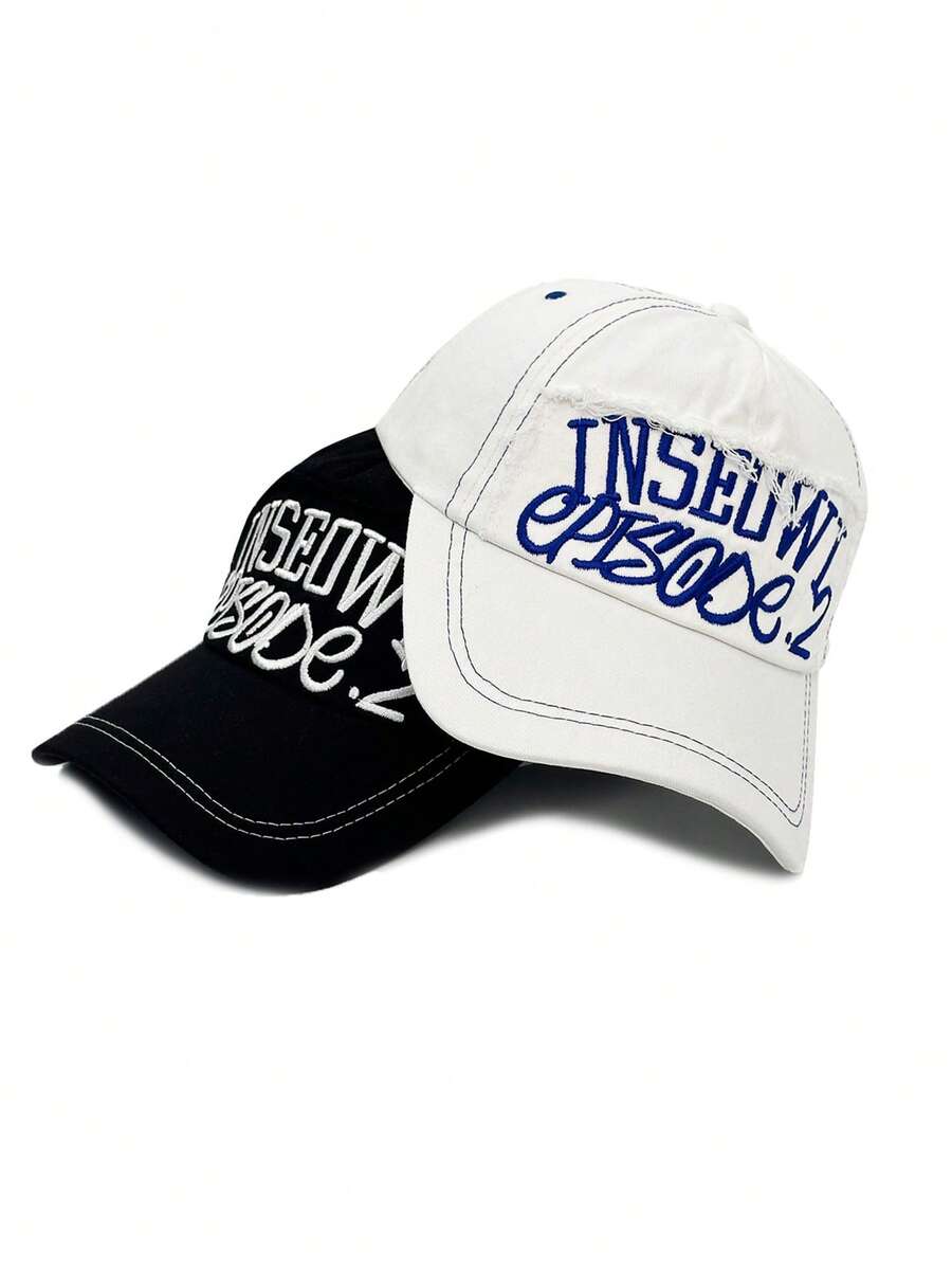 1 pieza Gorra de béisbol unisex con bordado de letra grande y desgastada, ala ancha, versátil, adecuada para primavera, otoño e invierno - A - Ver 1