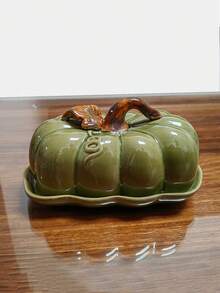 7in Fall Pumpkin Butter Dish Pumpkin Shaped With Lids, Butter Keeper For Kitchen, Container For Butter, Dishes, Fruits, Decorate For Halloween Thanksgiving