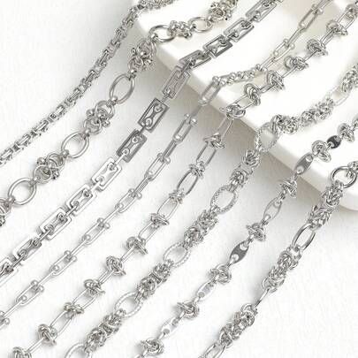 1米304不锈钢定制凹槽重型功能性男女通用钛钢银链DIY手工珠宝项链手链配件材料