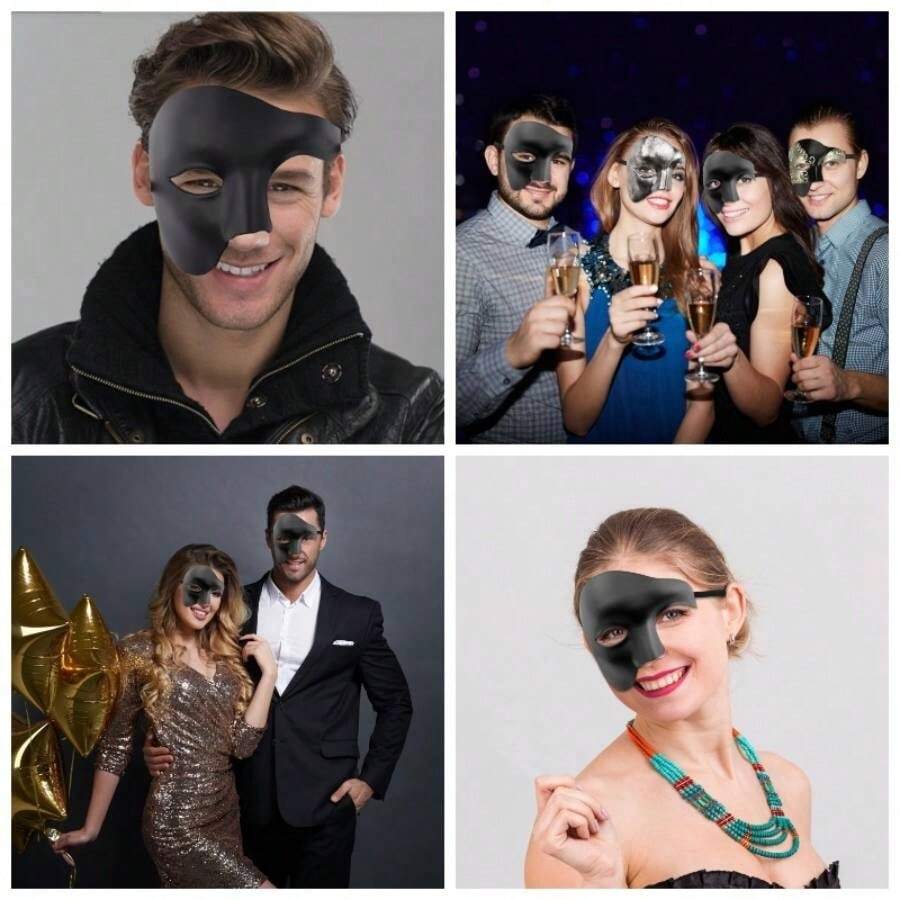 Mscaras de veneciana Antifaz Elegante para hombres, mscara fantasma de opera mascarada para Adultos, antifaz carnaval caballero, Accesorios Cosplay disfraz para Hombre y Mujer - Negro - Ver 1