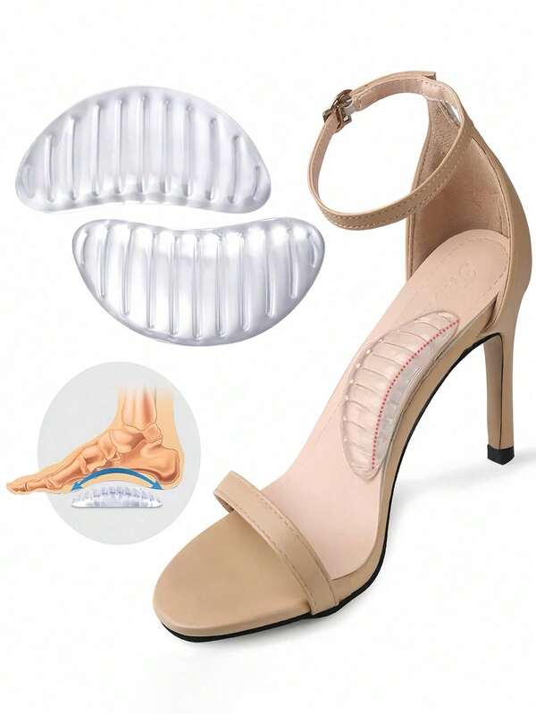 1 Pair Striped Soft Comfortable Breathable Anti-Slip Insoles, Suitable For Women's High Heels And Sandals In Summer
