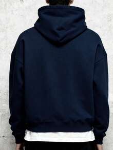 Sudadera deportiva casual para hombres - unicolor, manga larga, tela de punto, silueta en H, adecuada para senderismo y actividades al aire libre, material de poliéster, cuello redondo, deportiva para otoño/invierno primavera - Azul Marino - Ver 3